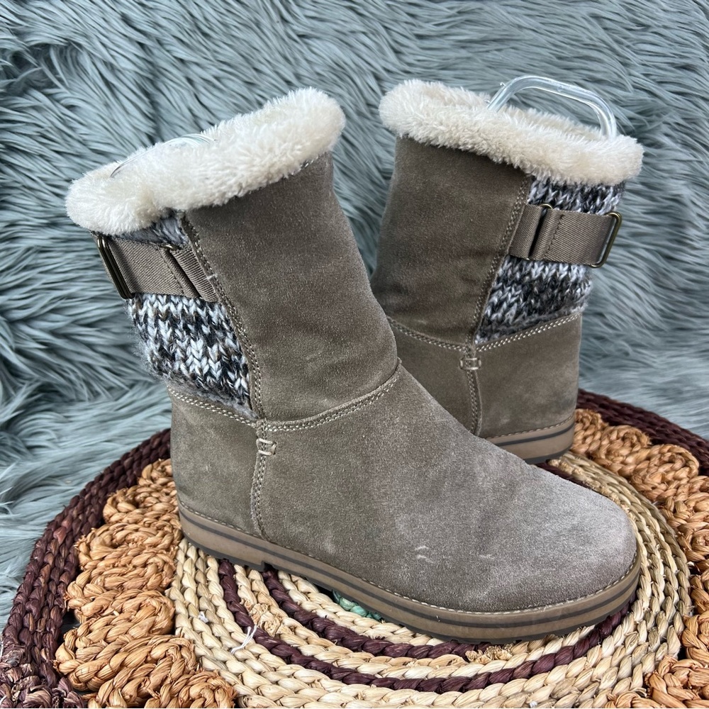 White Mountain Sz 6.5 Polarair Suede Faux Fur Lined Knit Sweater Winter Boots
